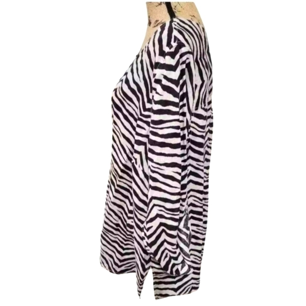 EUC TAHARI LINEN PLUS SIZE 2X ZEBRA PRINT ROLL TAB SLEEVE TUNIC - Picture 3 of 8
